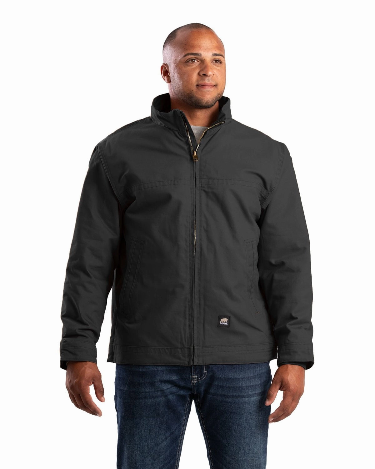 Quick Dry Coating Berne Mens Black 100% Cotton Flagstone Flannel-Lined Duck Jacket