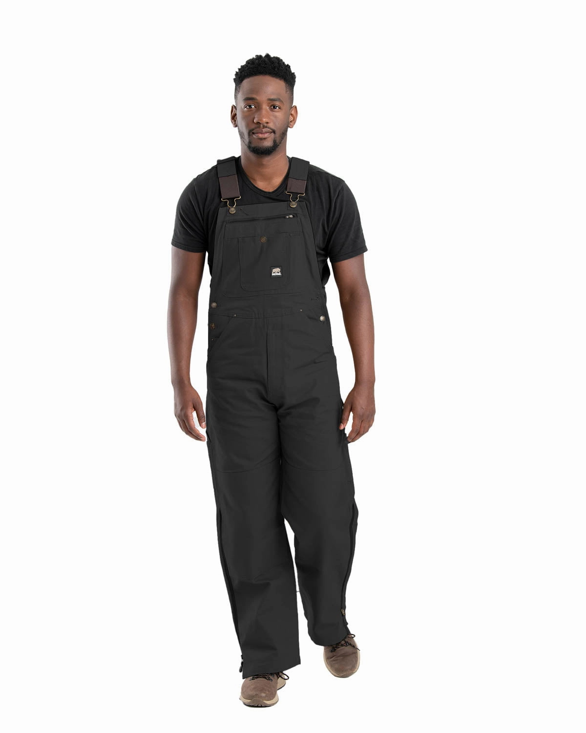 Double Breasted Berne Mens Black 100% Cotton Unlined Duck Bib Overall