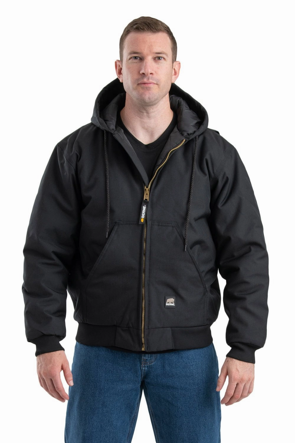 Glow In The Dark Trim Classic Urban Wear Berne Mens Black Nylon Icecap Insulated Hooded Jacket