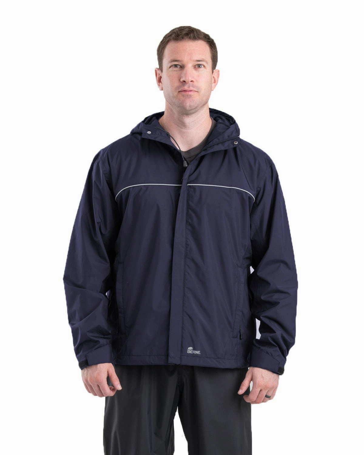Berne Mens Coastline Lightweight Hooded Rain Navy Polyester Softshell Jacket All Season Compatibility