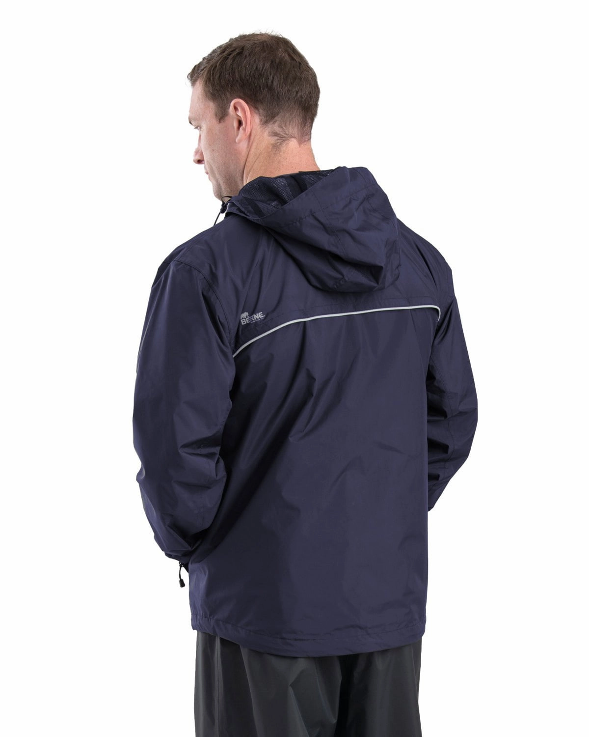 AllPurposeFastening Berne Mens Coastline Lightweight Hooded Rain Navy Polyester Softshell Jacket