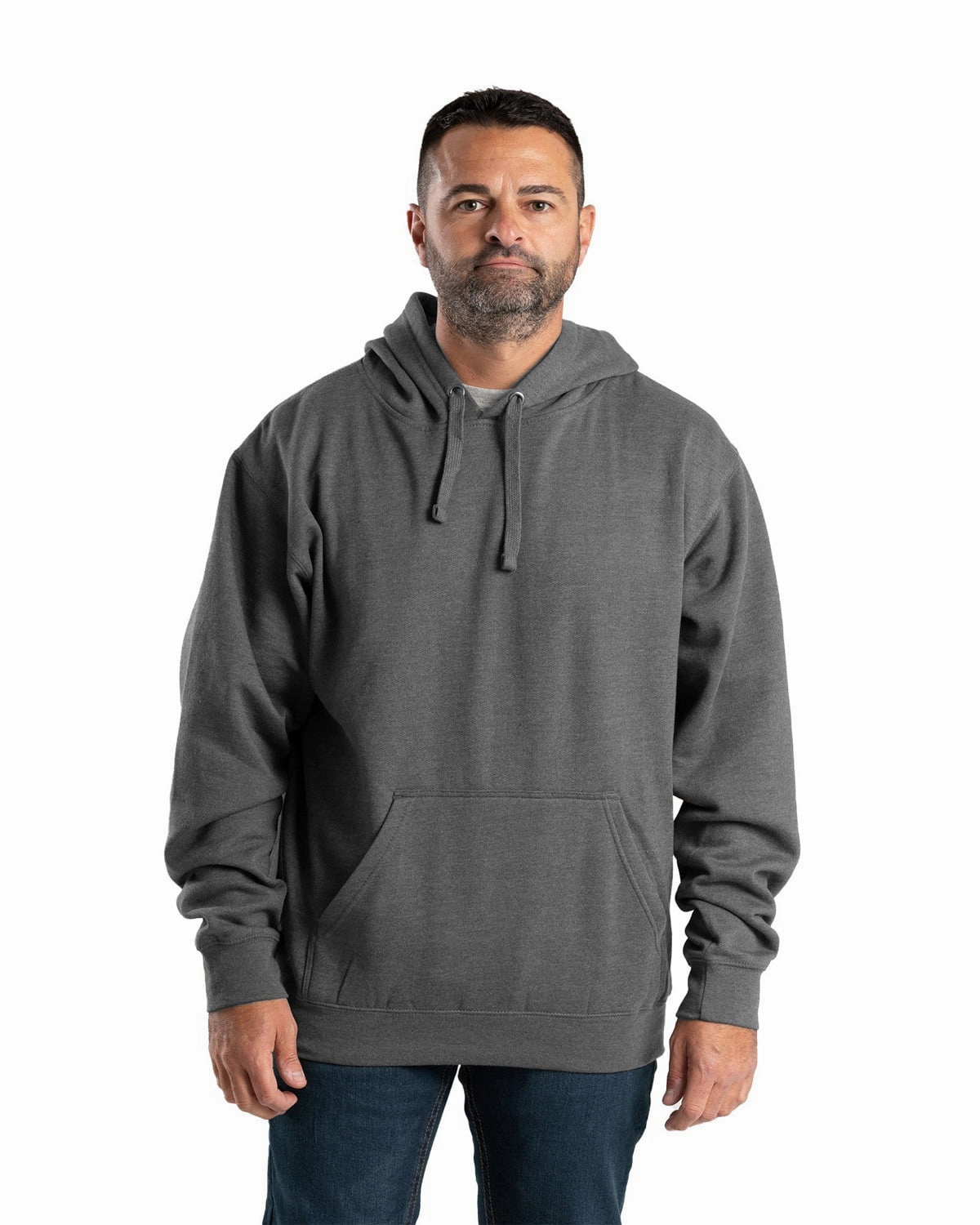 Berne Mens Graphite Cotton Blend Pullover Hooded Sweatshirt Durable Water Repellent Finish