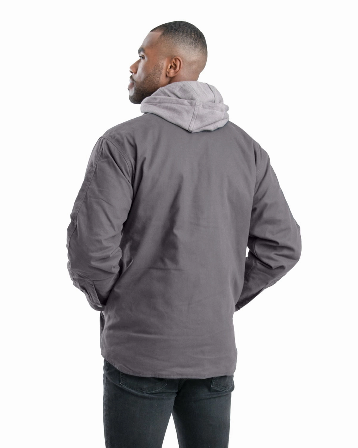 Daily Commute Berne Mens Heartland Duck Hooded Shirt Grey 100% Cotton Jacket