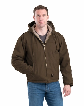 Multi Layer Design Berne Mens Heartland Washed Duck Hooded Work Bark 100% Cotton Coat