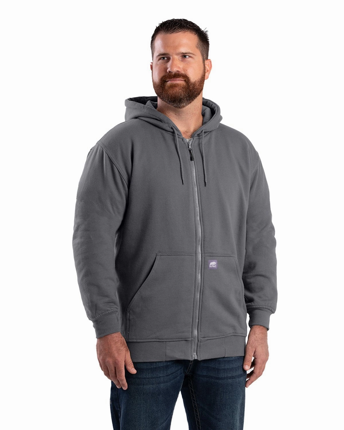 Tear Resistant Panels Berne Mens Heritage Thermal-Lined Full-Zip Graphite Cotton Blend Hoodie