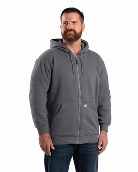 Nylon Shell Construction Berne Mens Heritage Thermal-Lined Full-Zip Graphite Cotton Blend Hoodie