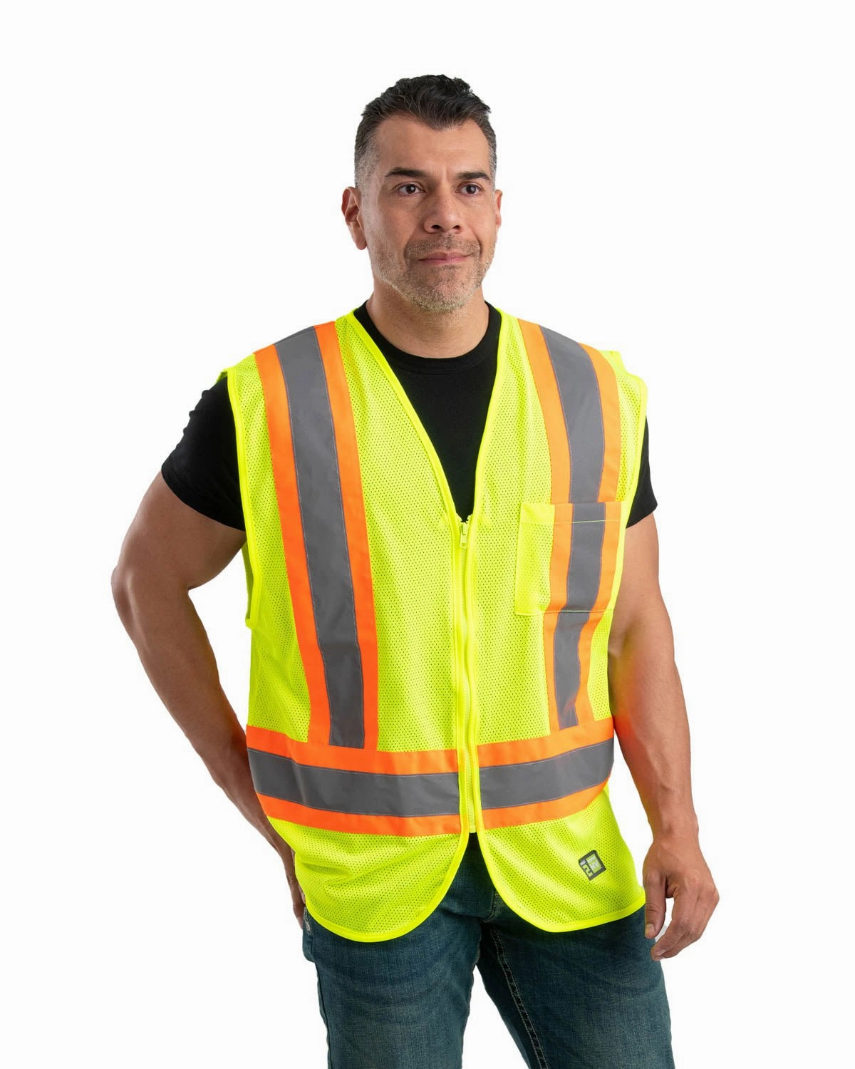 Flexible Fleece Lining Low Profile Collar Berne Mens Hi Vis Class 2 Multi-Color Mesh Yellow 100% Polyester Vest