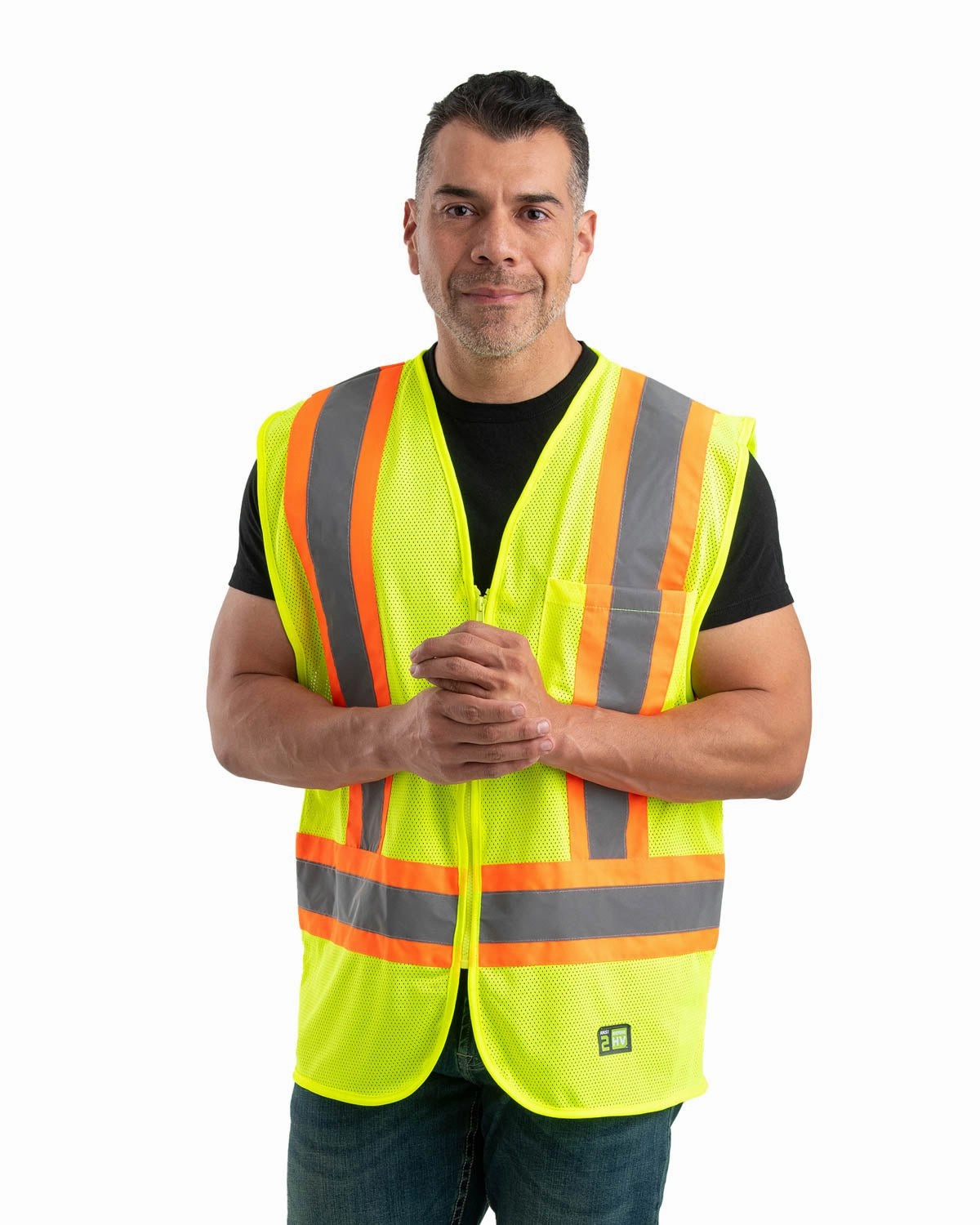 Durable AbrasionResistant Panels Berne Mens Hi Vis Class 2 Multi-Color Mesh Yellow 100% Polyester Vest