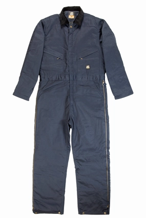 Berne Mens Navy Cotton Blend Deluxe Insulated Coverall Snap Button Eco Friendly Dye Process