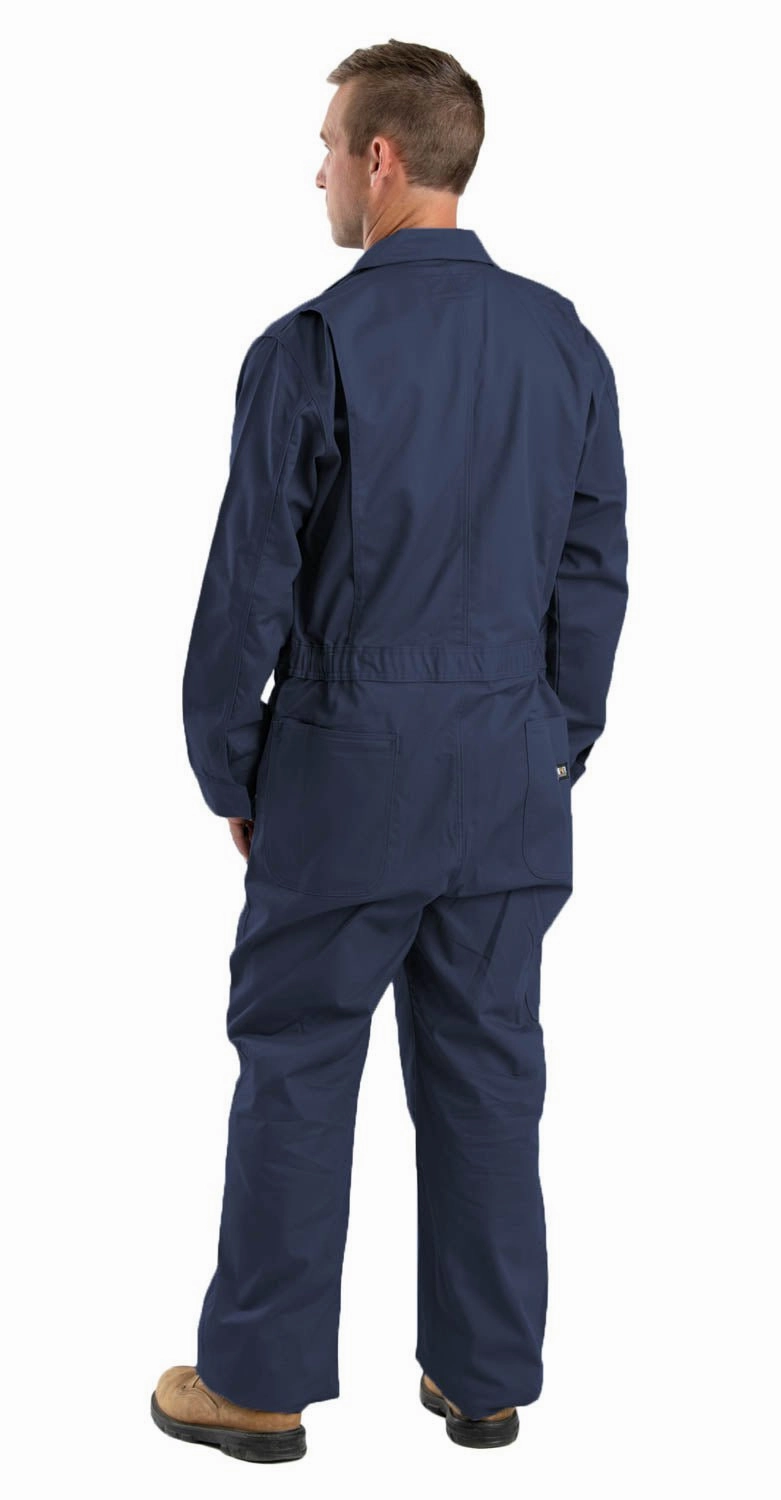 Berne Mens Navy Cotton Blend FR Deluxe Coverall Nylon Shell Construction Ergonomic Shoulder Fit