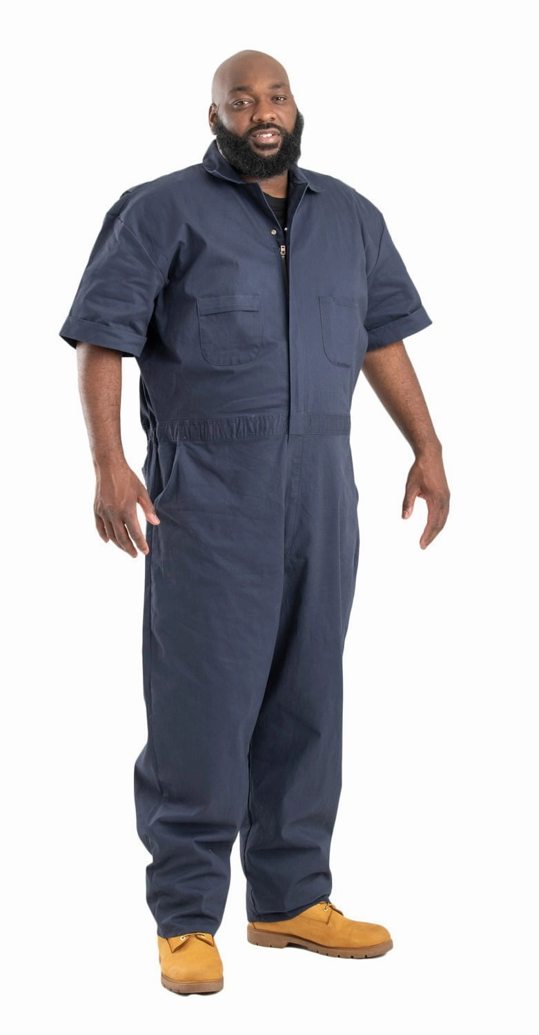 Berne Mens Navy Cotton Blend Highland Flex Poplin Coverall S/S Flexible Shoulder Panels