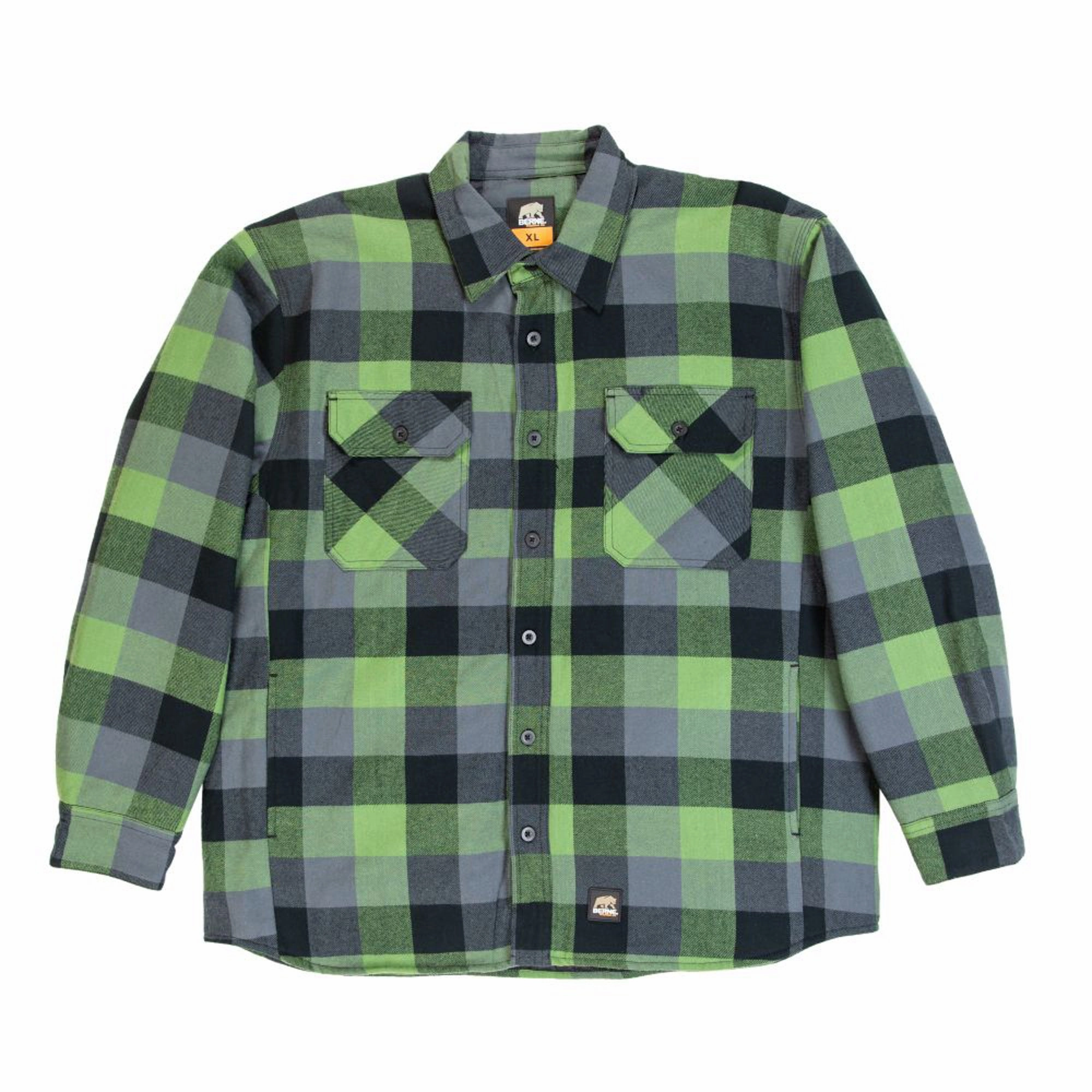 Flexible Fit Wear Recycled Material Construction Berne Mens Plaid Green E 100% Cotton Flannel Shirt Jacket L/S
