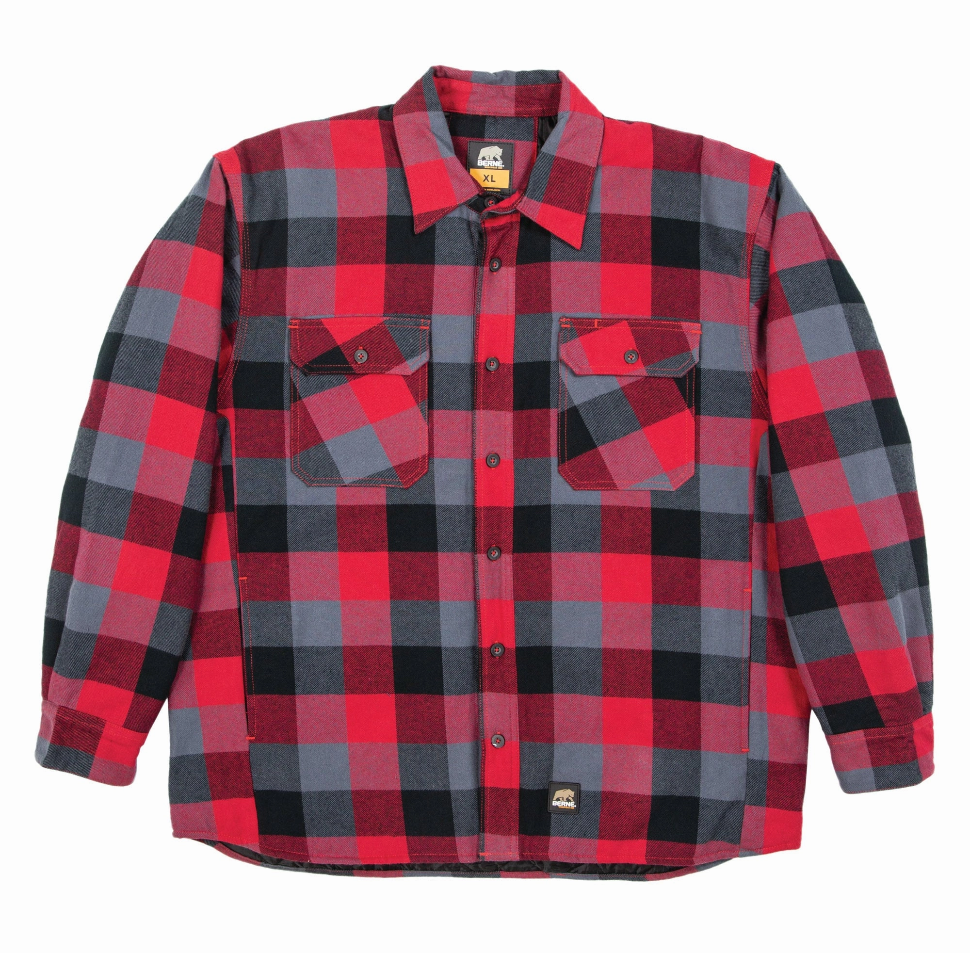 Touchscreen Compatible Cuffs Weather Smart Look Berne Mens Plaid Red E 100% Cotton Flannel Shirt Jacket L/S