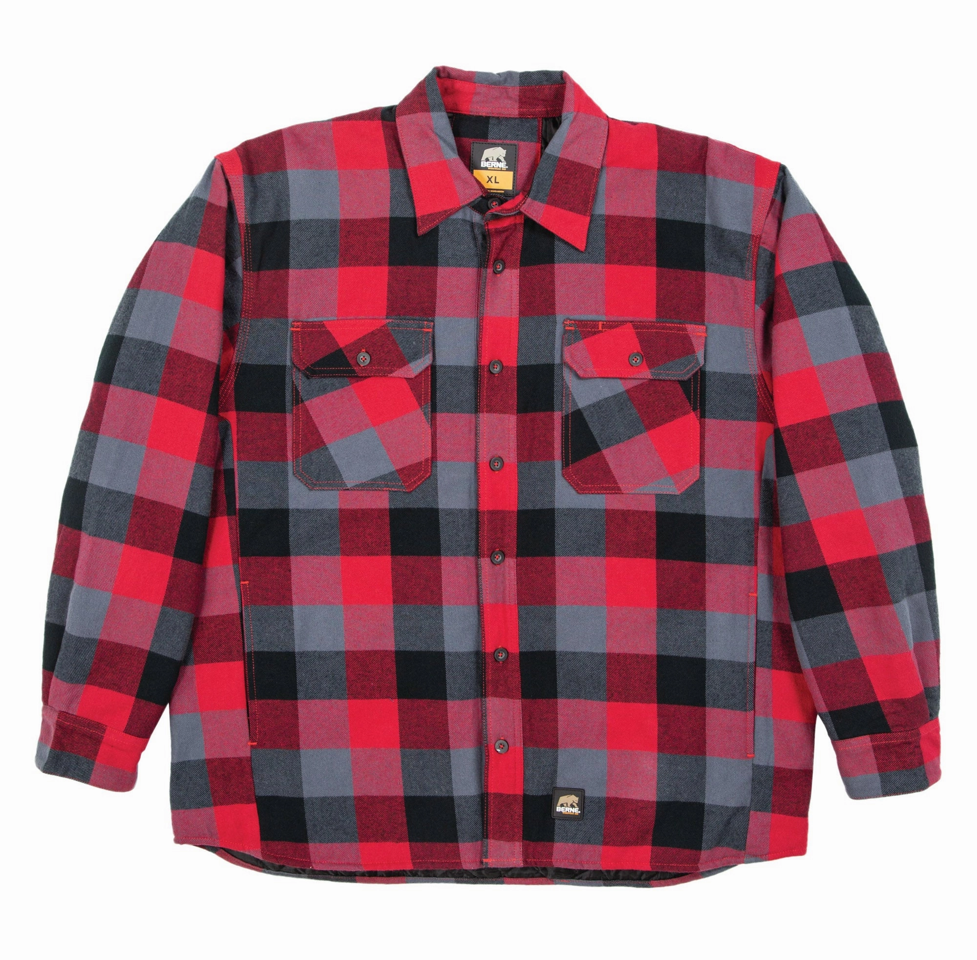 Berne Mens Plaid Red E 100% Cotton Flannel Shirt Jacket L/S Lightweight Packability Winter Outerwear