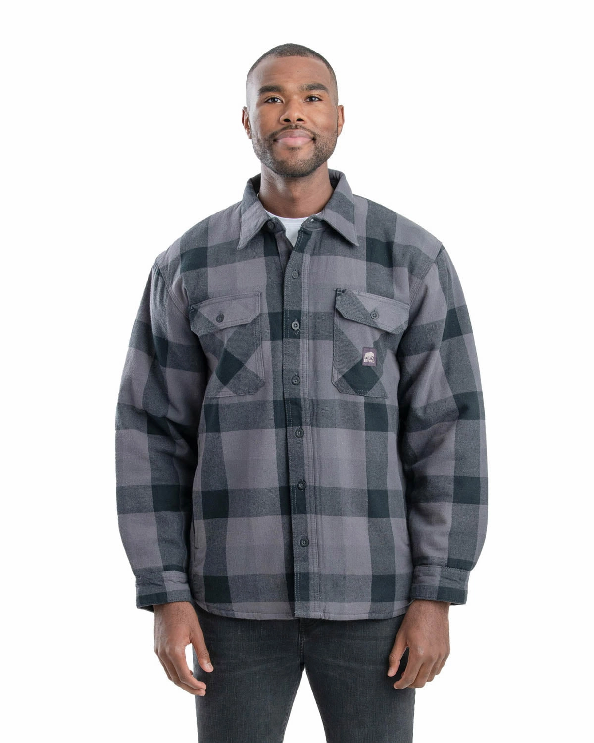 Clean Street Look Berne Mens Plaid Slate 100% Cotton Flannel Shirt Jacket L/S