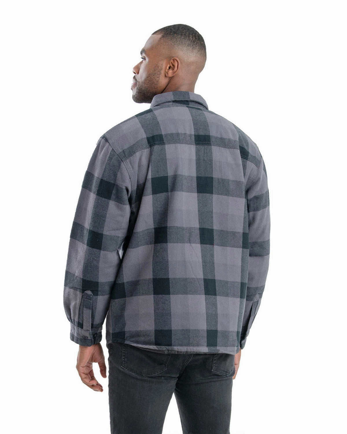 Neutral palette Non Restrictive Fit Berne Mens Plaid Slate 100% Cotton Flannel Shirt Jacket L/S