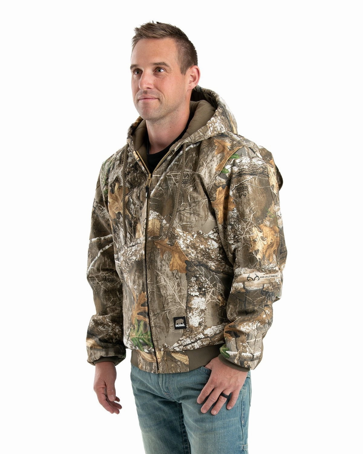 Quick Dry Technology LowProfileStitching Berne Mens Realtree Edge 100% Cotton Hooded Jacket