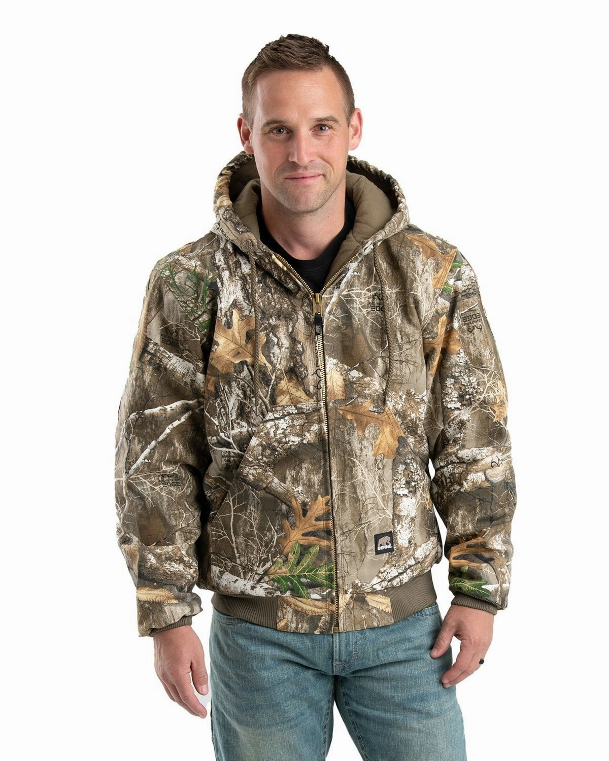 Windproof Insulated Coat Berne Mens Realtree Edge 100% Cotton Hooded Jacket