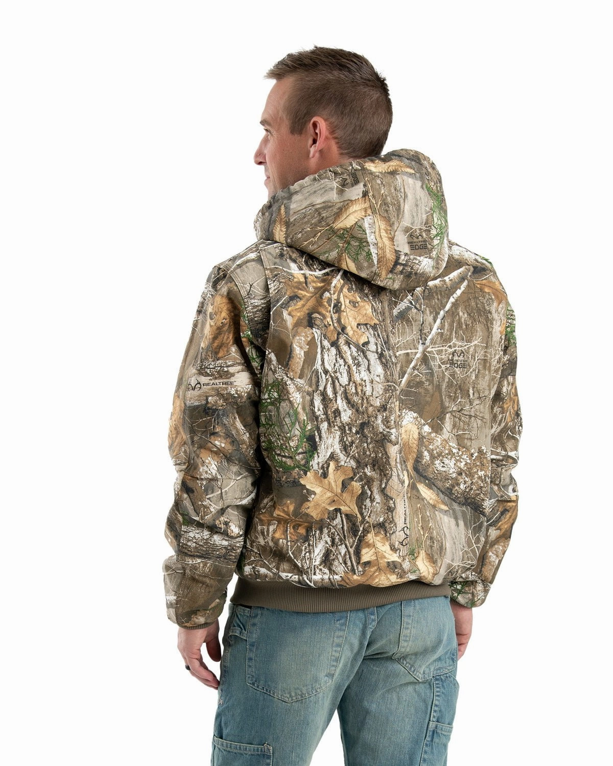 Berne Mens Realtree Edge 100% Cotton Hooded Jacket Flexible Shoulder Gussets Relaxed Fit Structure