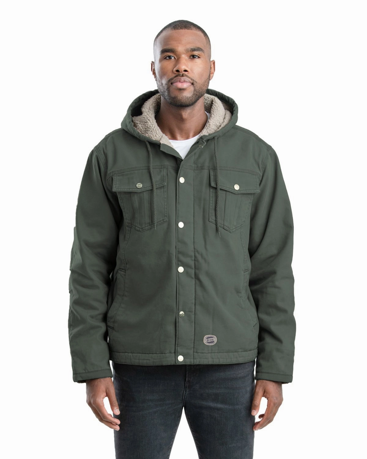 Berne Mens Vintage Washed Sherpa-Lined Hooded Moss 100% Cotton Jacket High Loft Insulation Moisture Management Fabric
