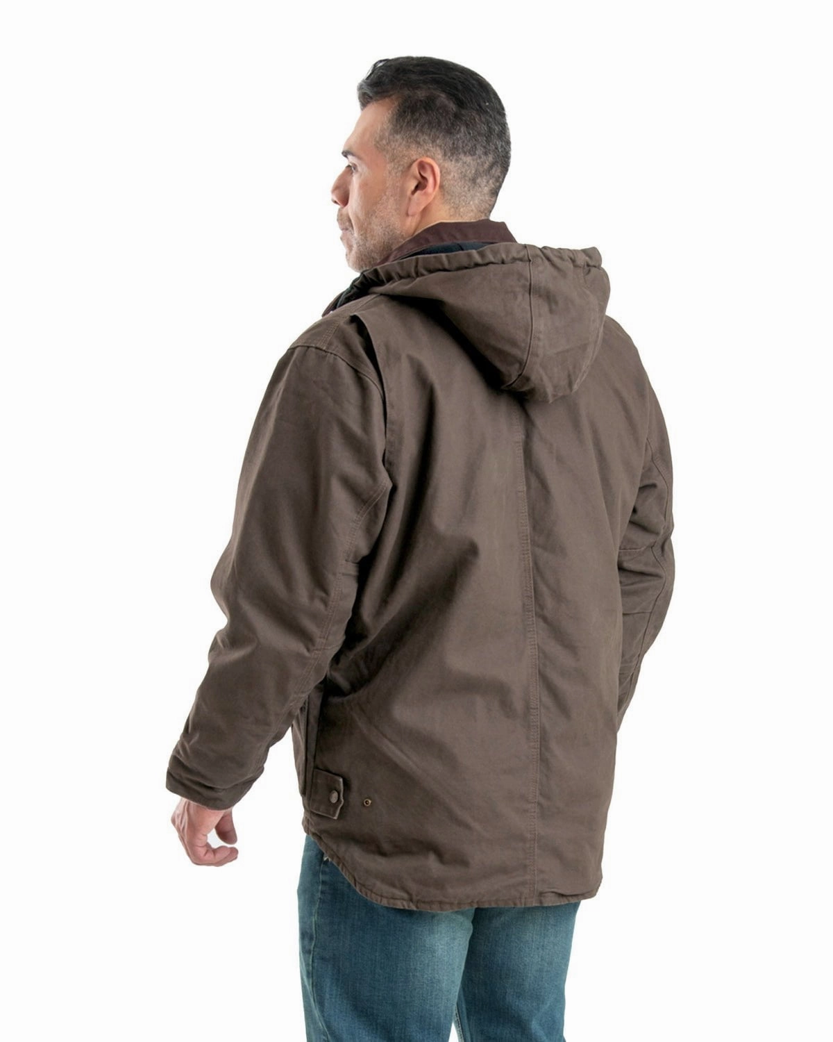 Sustainable Recycled Material Berne Mens Washed Zip-Off Hooded Work Dark Khaki 100% Cotton Coat
