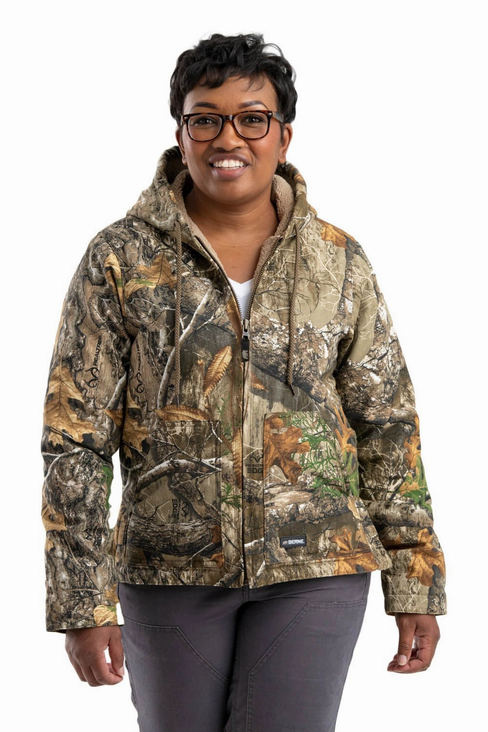 Sleek Layers Berne Realtree Edge 100% Cotton Ladies Hooded Coat Sherpa