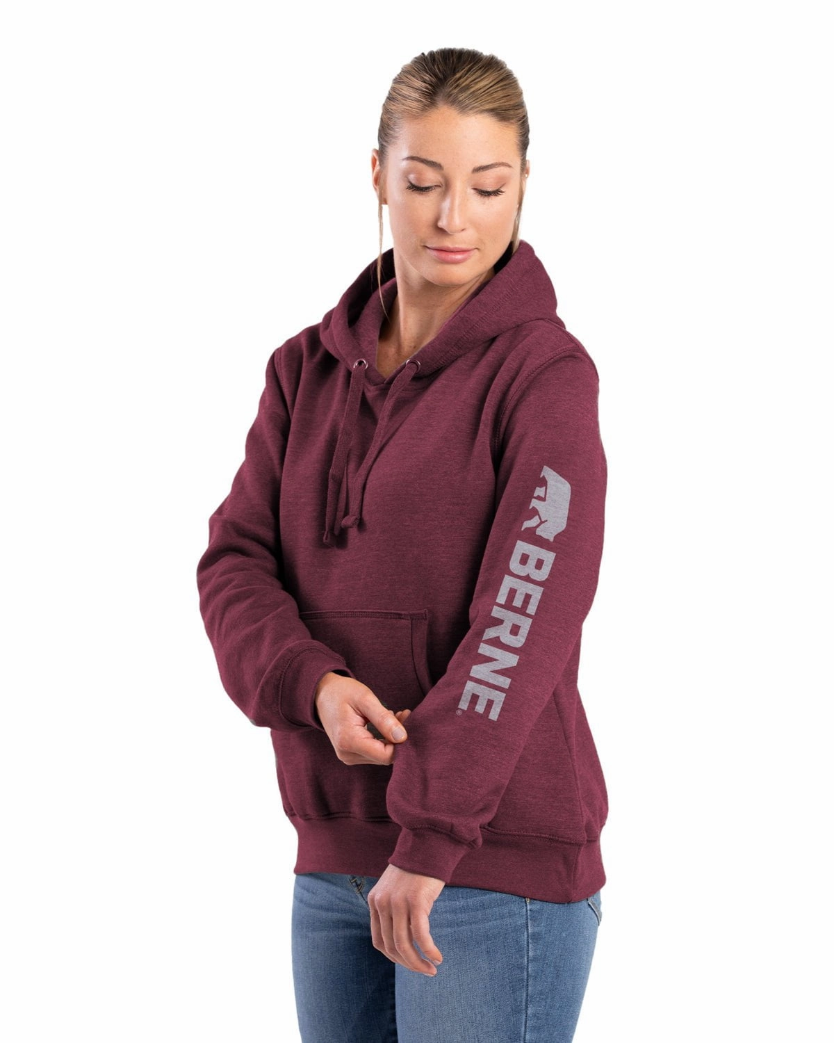 UV Protective Hypoallergenic Textile Berne Womens Signature Sleeve Cabernet Fleece Hoodie