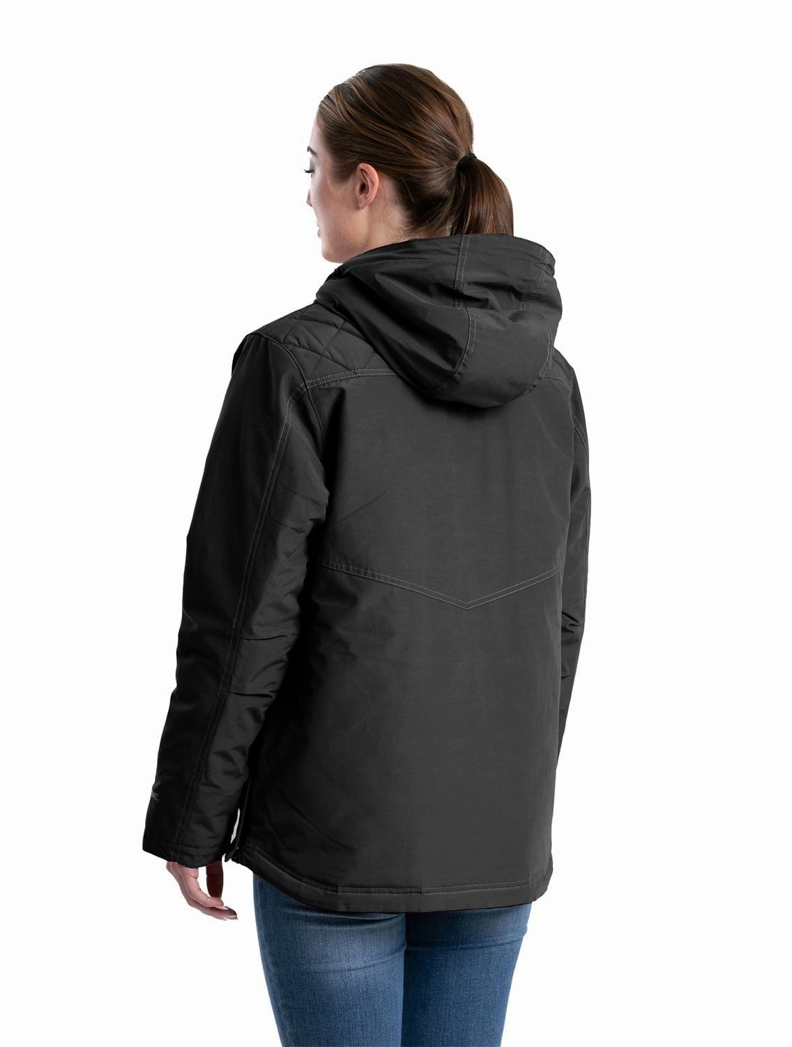 Berne Womens Softstone Micro-Duck Hooded Black Cotton Blend Coat Statement Outerwear Hidden Zipper
