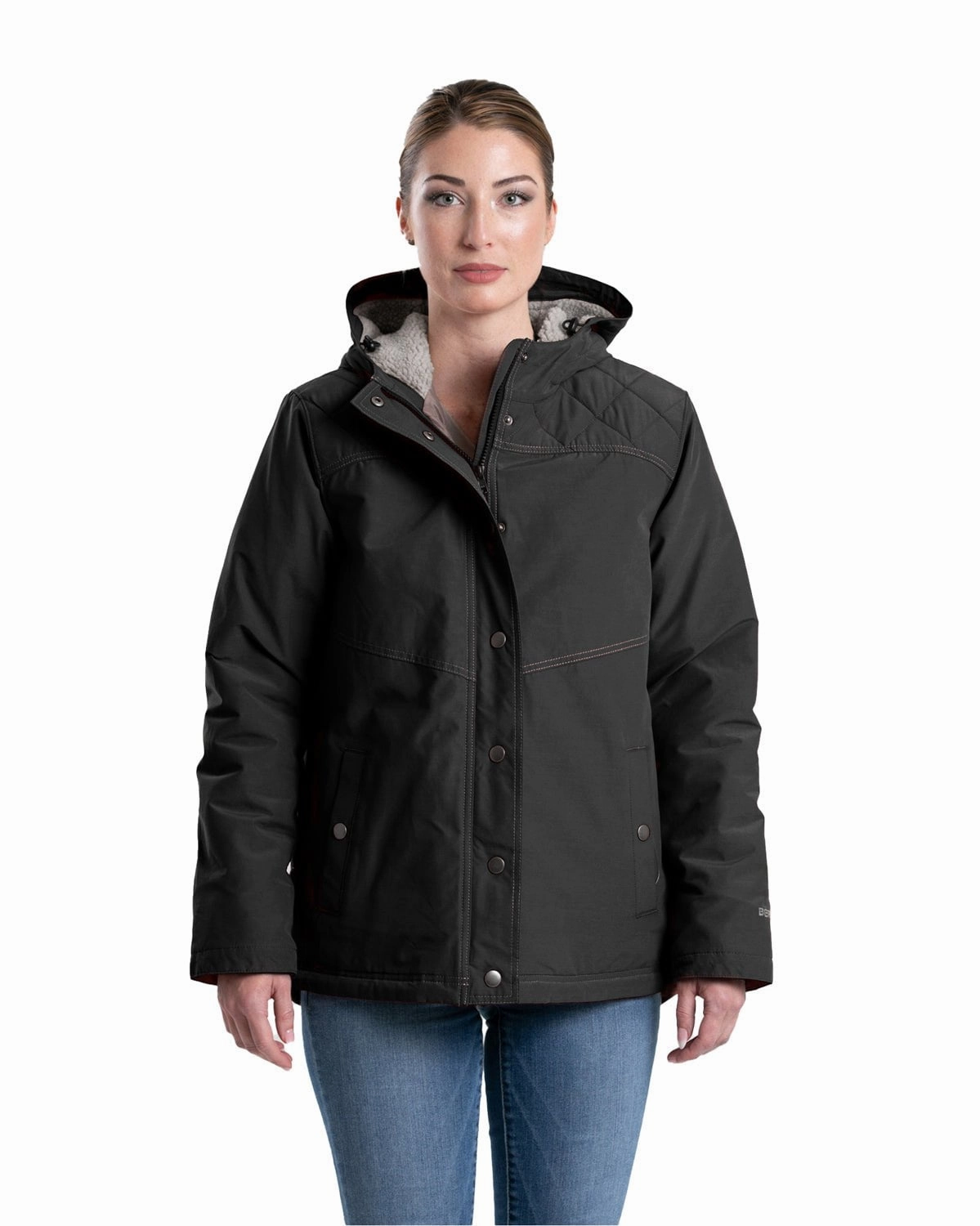 Ripstop Technology Berne Womens Softstone Micro-Duck Hooded Black Cotton Blend Coat
