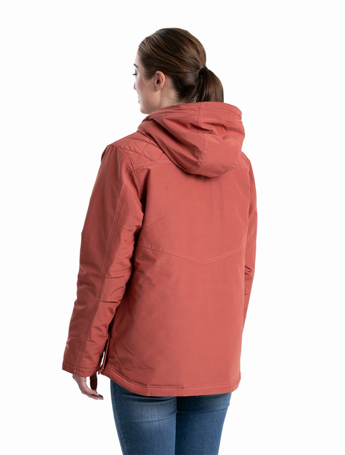 Berne Womens Softstone Micro-Duck Hooded Marsala Cotton Blend Coat Low Profile Collar Design All Season Compatibility