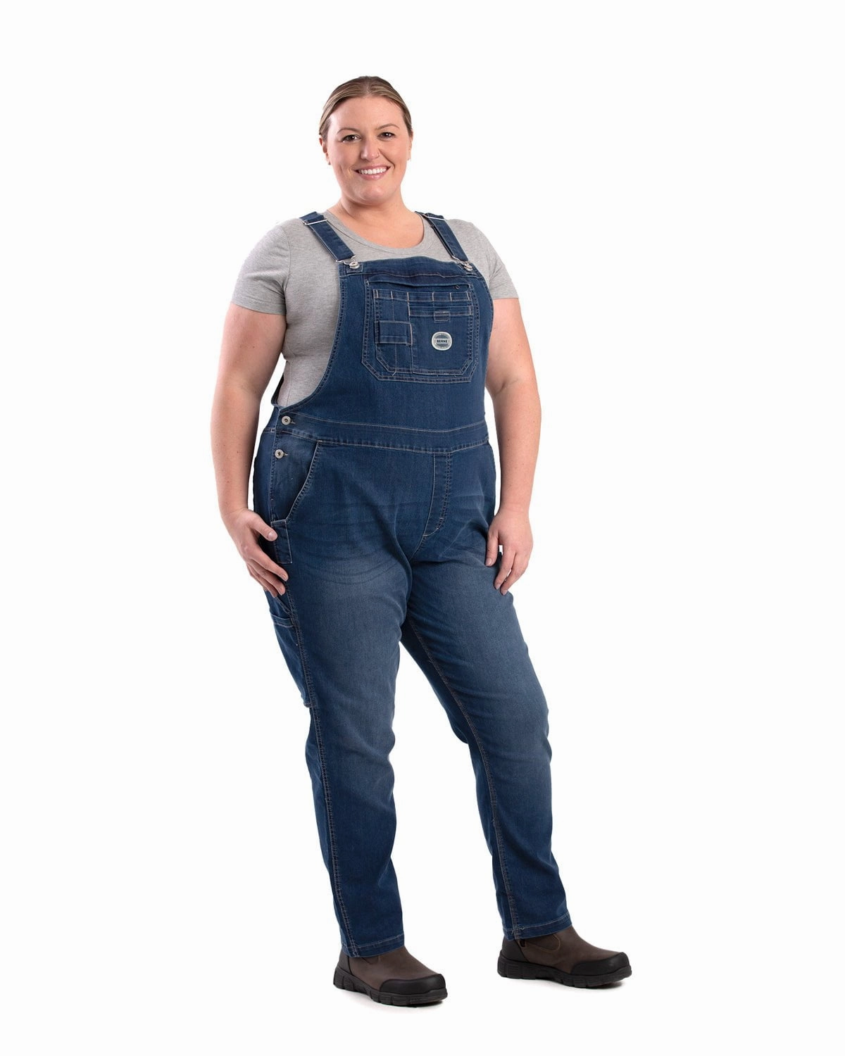 Berne Womens Vintage Washed Flex Denim Indigo Cotton Blend Bib Overall Basic Layers Comfort Stretch Fabric