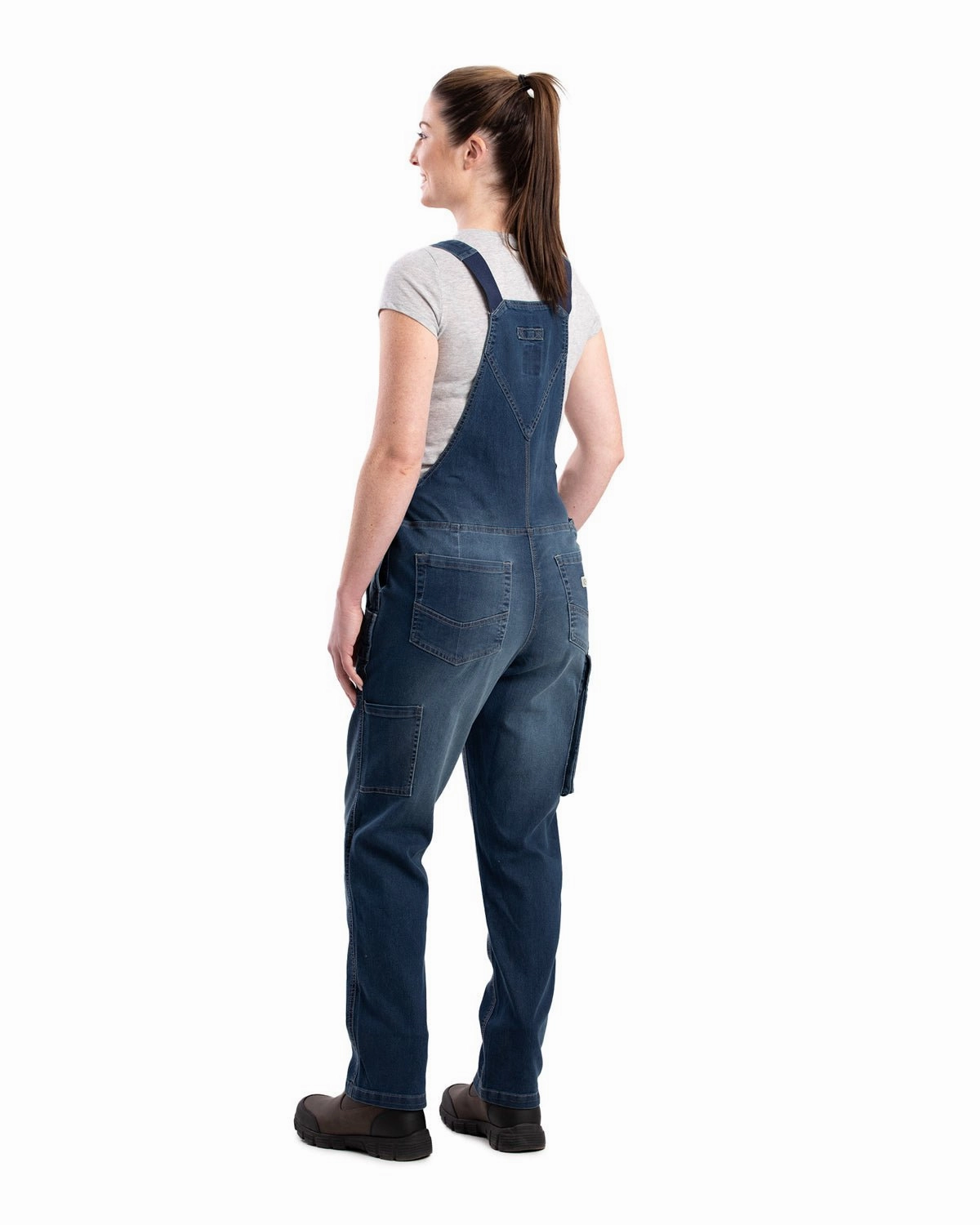 Berne Womens Vintage Washed Flex Denim Indigo Cotton Blend Bib Overall Packable Construction