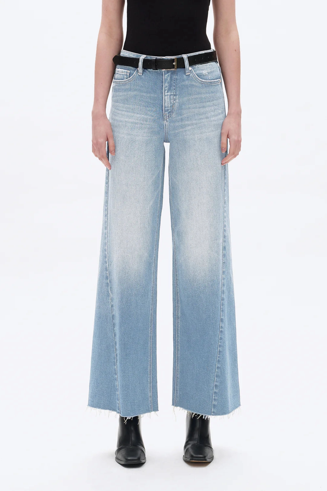 Beth High Rise Wide Leg Denim Jeans Layered Placket Design