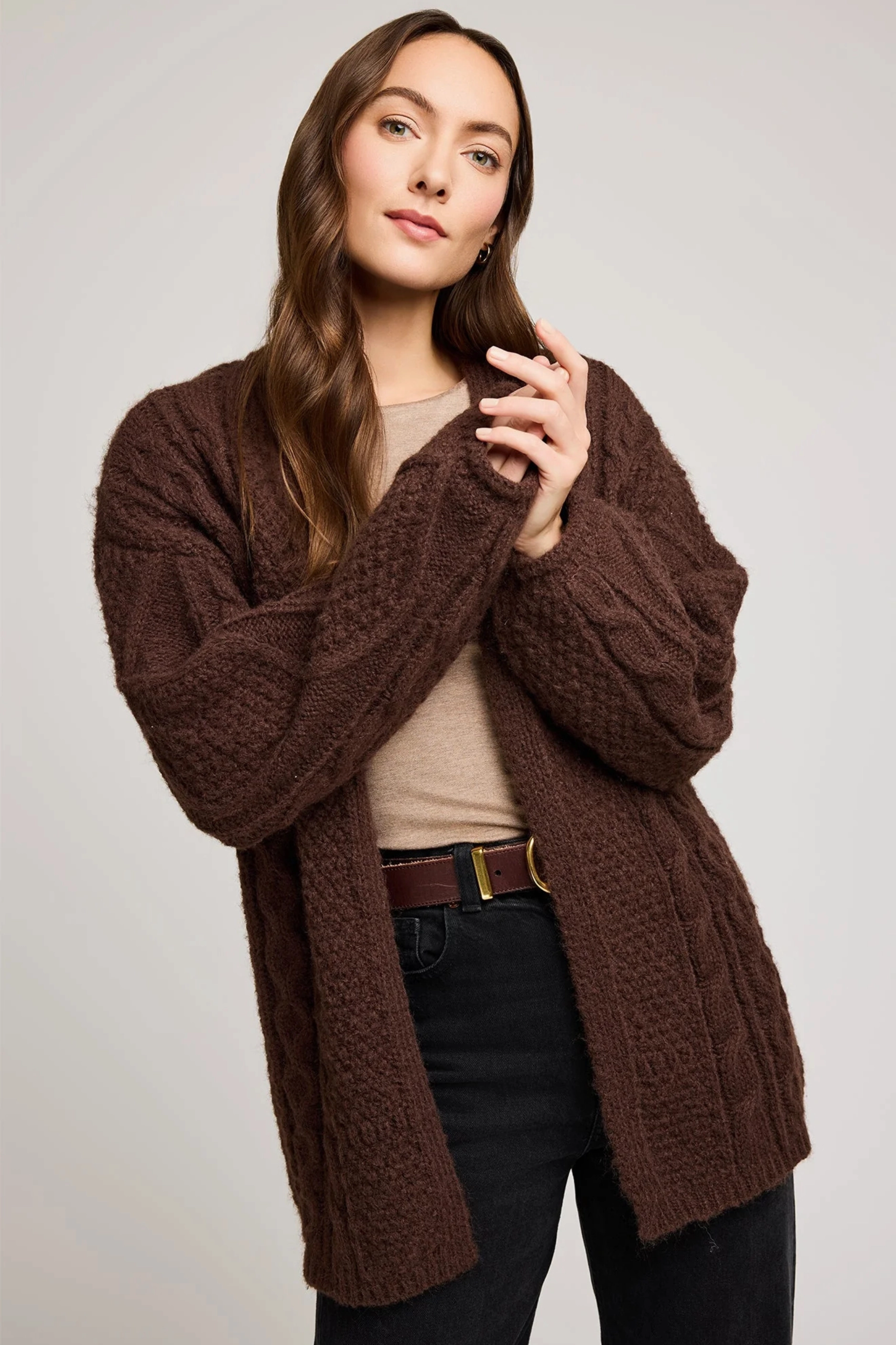 Lightweight Jacket Convertible Style Betty Cardigan - Chocolate