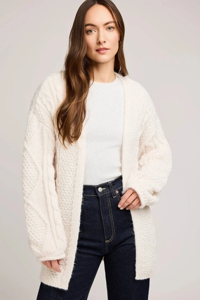 Ribbed Hem Detailing Classic Crew Neck Betty Cardigan - Cream