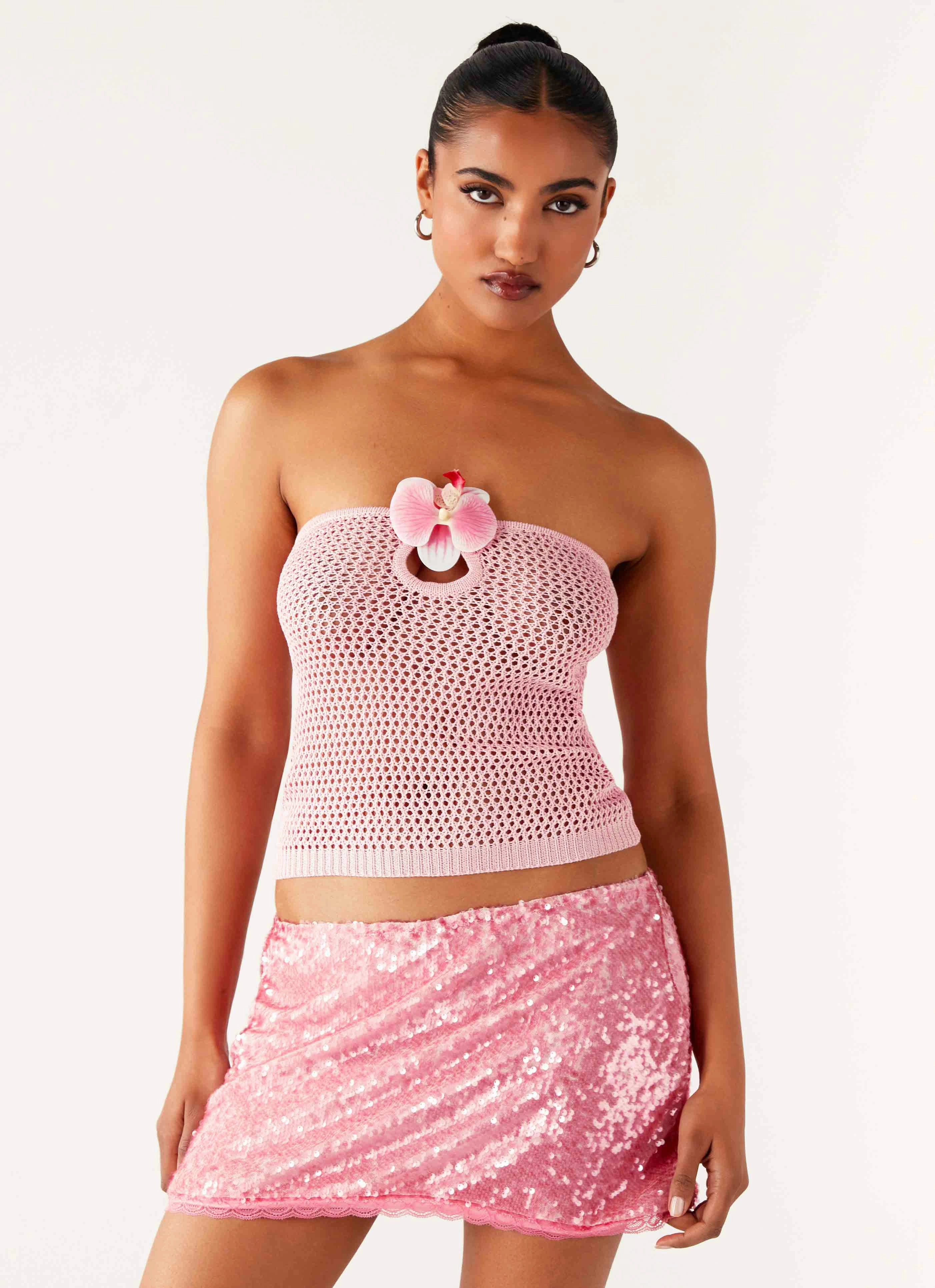 Galia Crochet Top - Pink ButterSoftTexture SubtleTexture