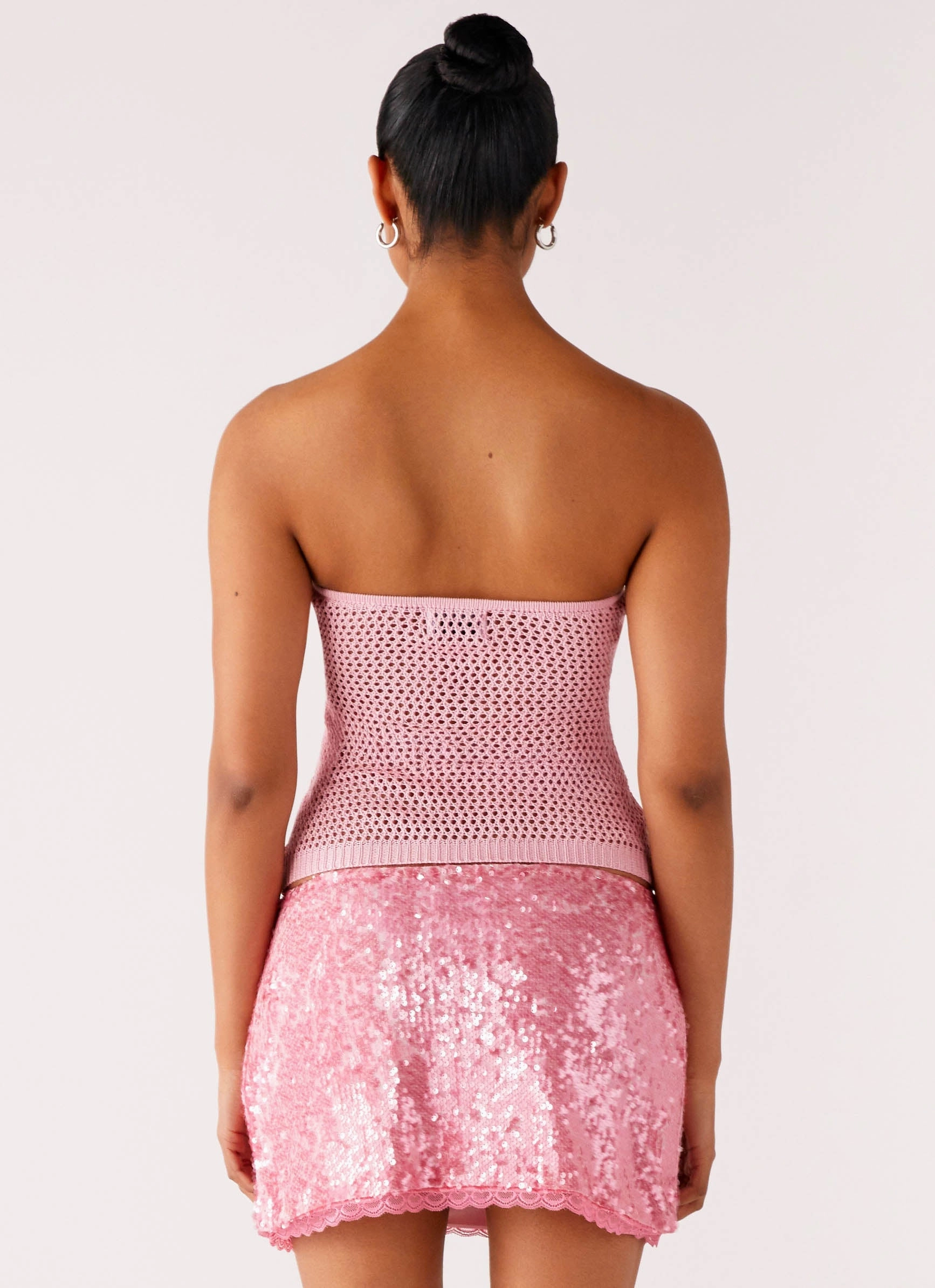 Galia Crochet Top - Pink Tencel Cotton Hybrid Weave