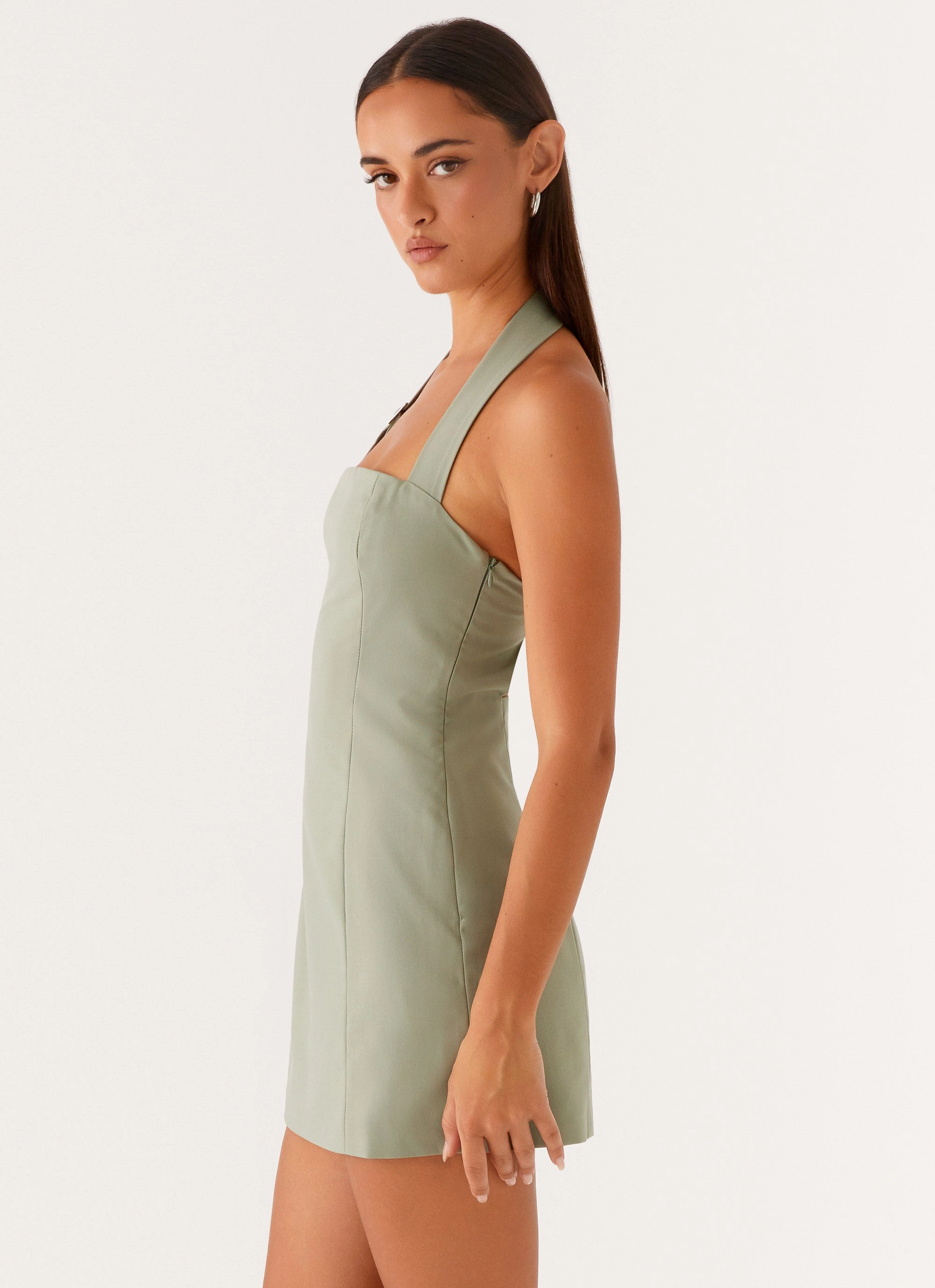 Bianca Halter Dress - Sage Contrast-Panel