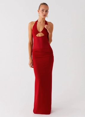 Billen Halter Maxi Dress - Red Sleeve Light