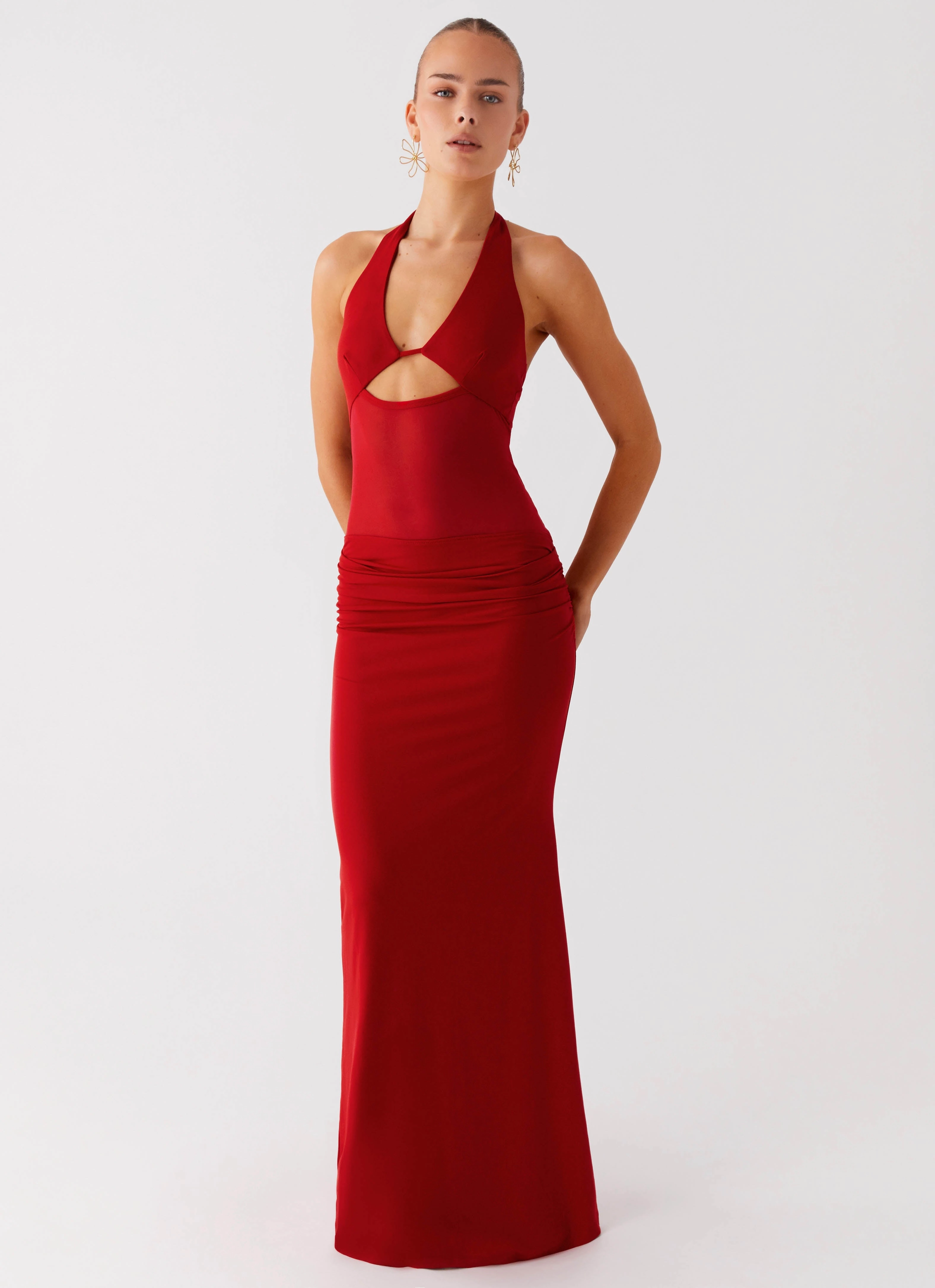 Love Soft Elegant Look Billen Halter Maxi Dress - Red