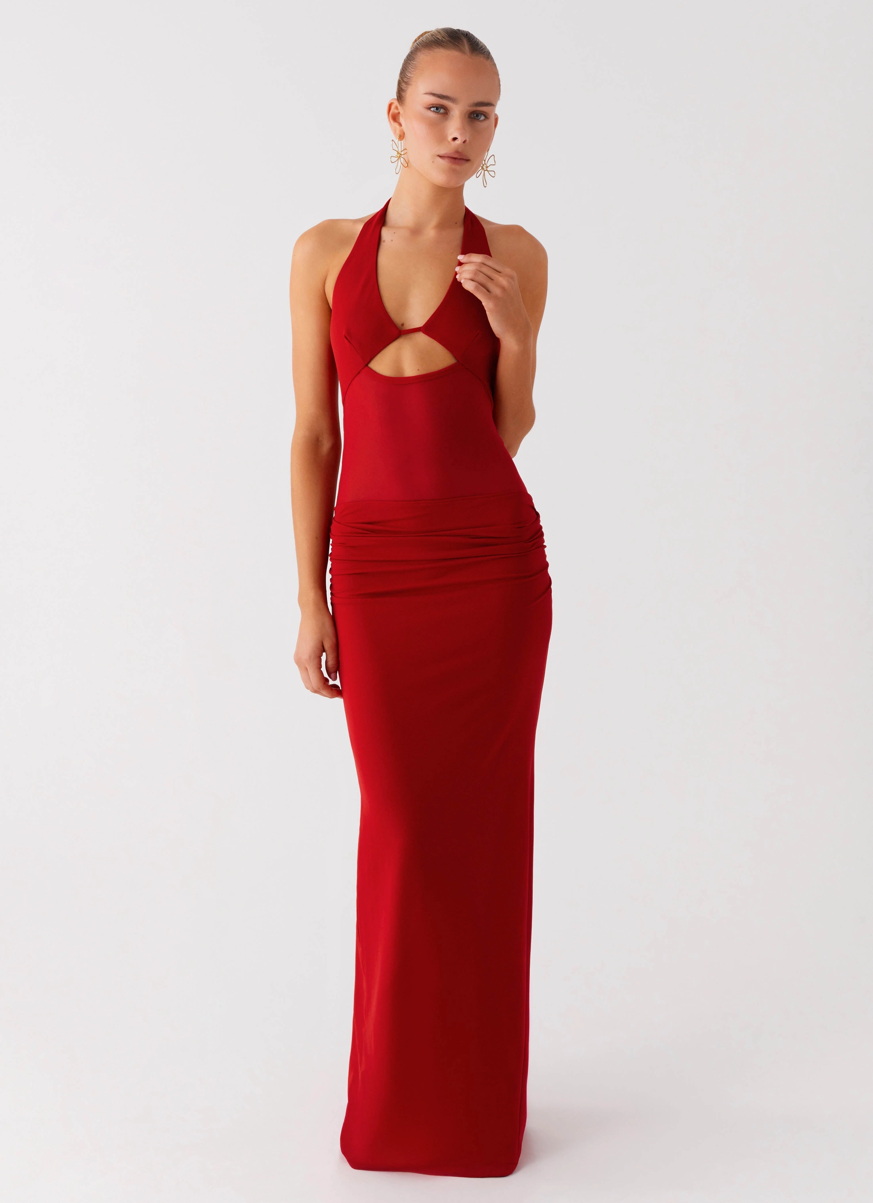 Billen Halter Maxi Dress - Red Fall Flow