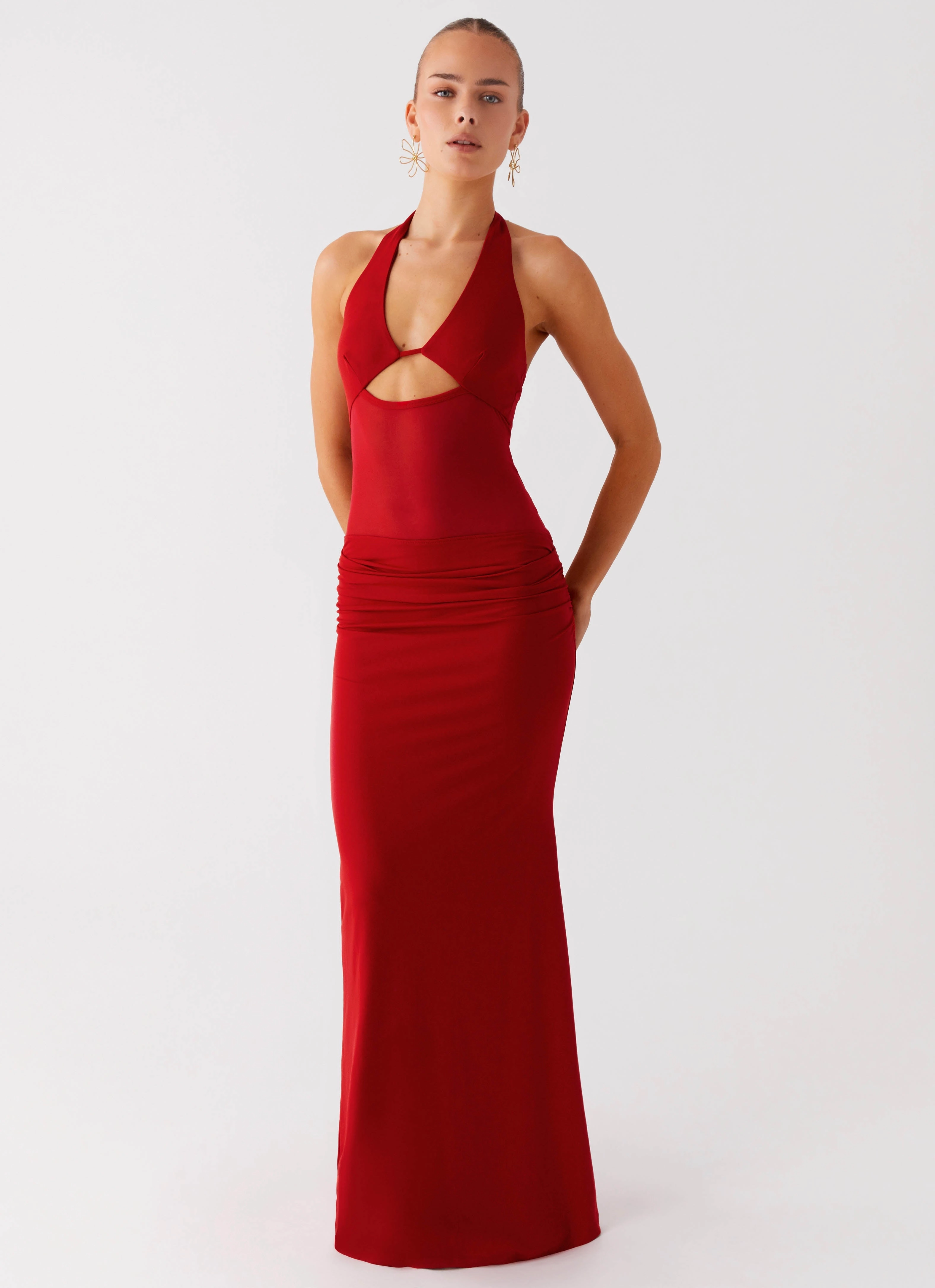 Billen Halter Maxi Dress - Red Chain-Detail