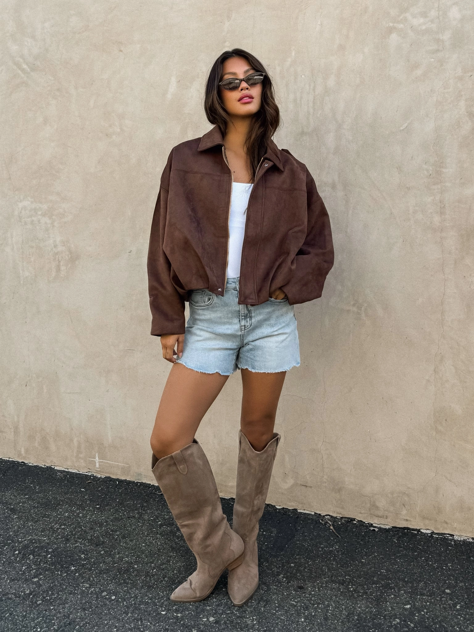 Billie Vegan Suede Jacket in Brown Comfy Fit