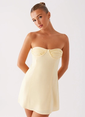 Bindi Mini Dress - Yellow Satin Soft Airy Touch