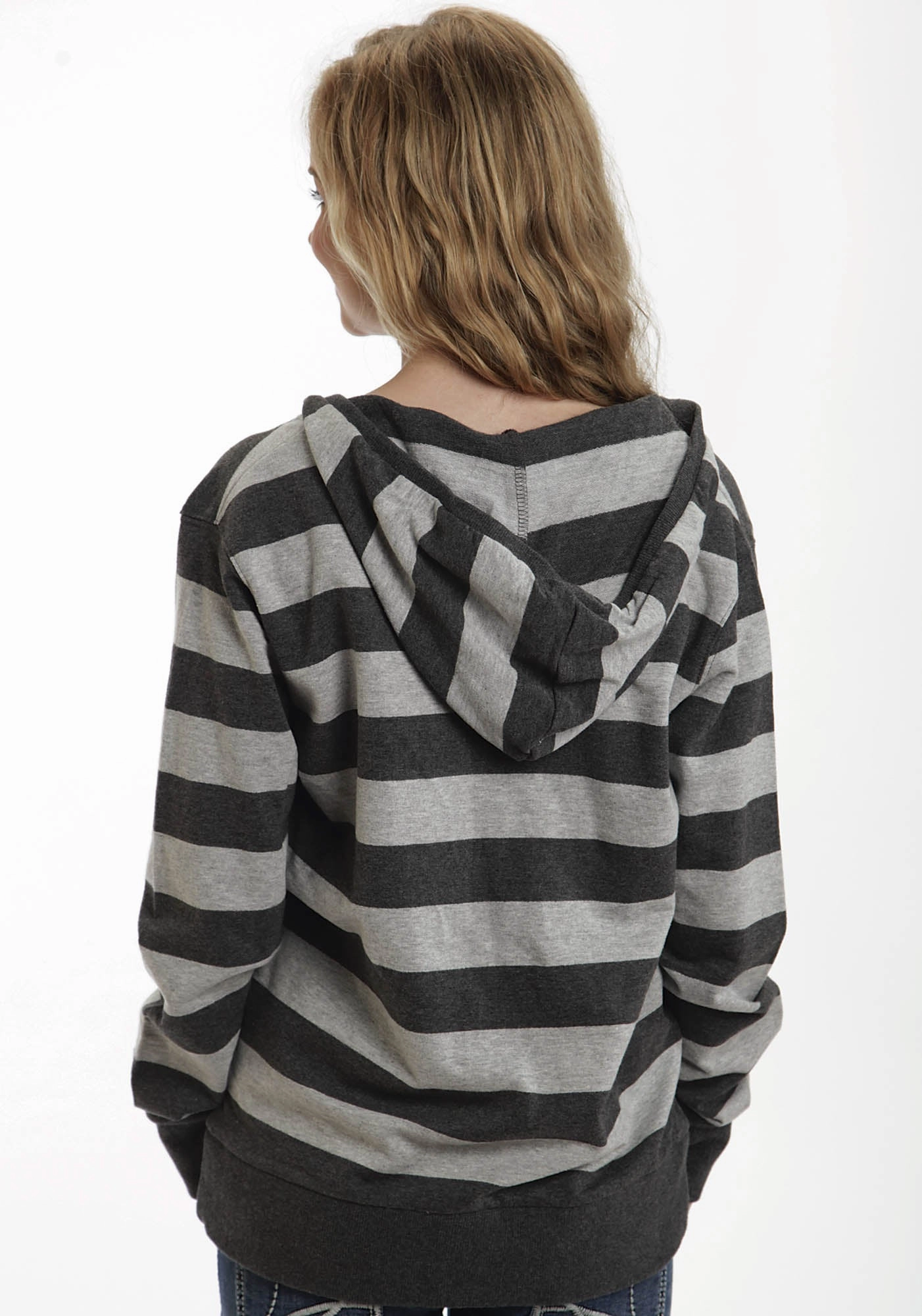 Ouray Womens Grey 100% Cotton USA Stripe Hoodie Cozy Vibes