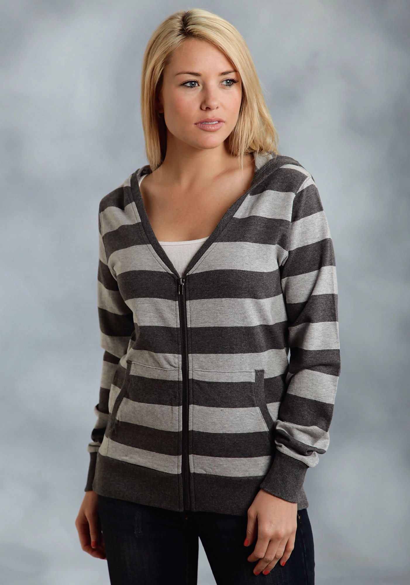 Ouray Womens Grey 100% Cotton USA Stripe Hoodie Comfortable Knitwear Knitwear Choice
