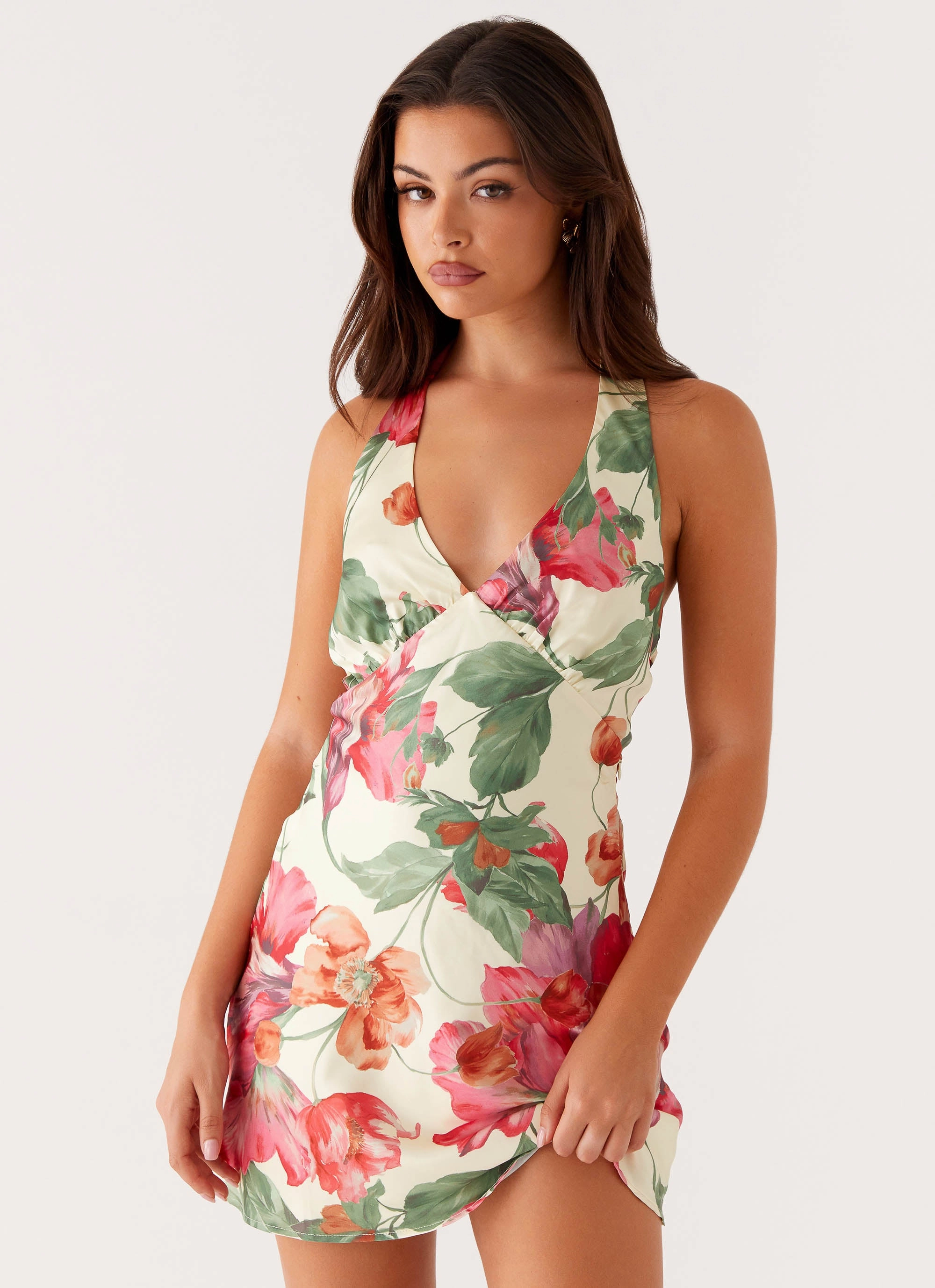 Lightweight Comfort Neutral-Shade Heavy Hearted Mini Dress - Yellow Floral