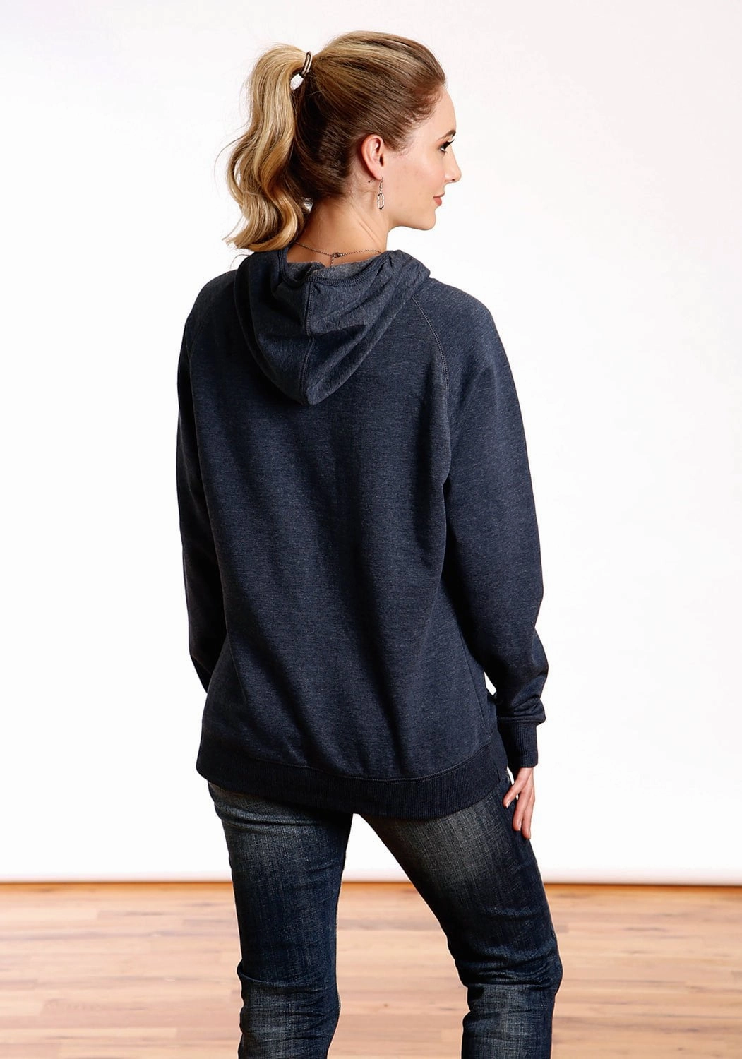 Moisture Wicking Fibers Tin Haul Womens Navy Blue Cotton Blend Mountain Logo Hoodie
