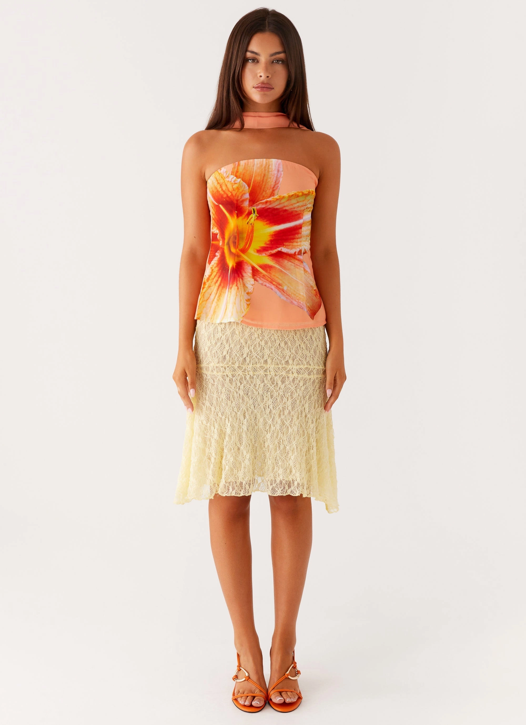 Blaise Scarf Top - Orange Floral VentedBack