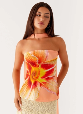 FrayResistant Fabric Blaise Scarf Top - Orange Floral